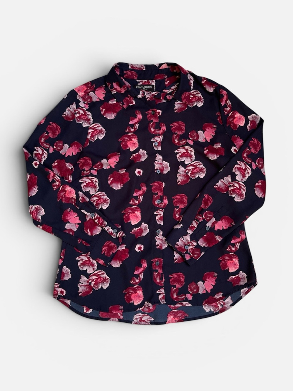 Banana Republic Floral Print Drapey Long-Sleeve Button Front Blouse Sz M